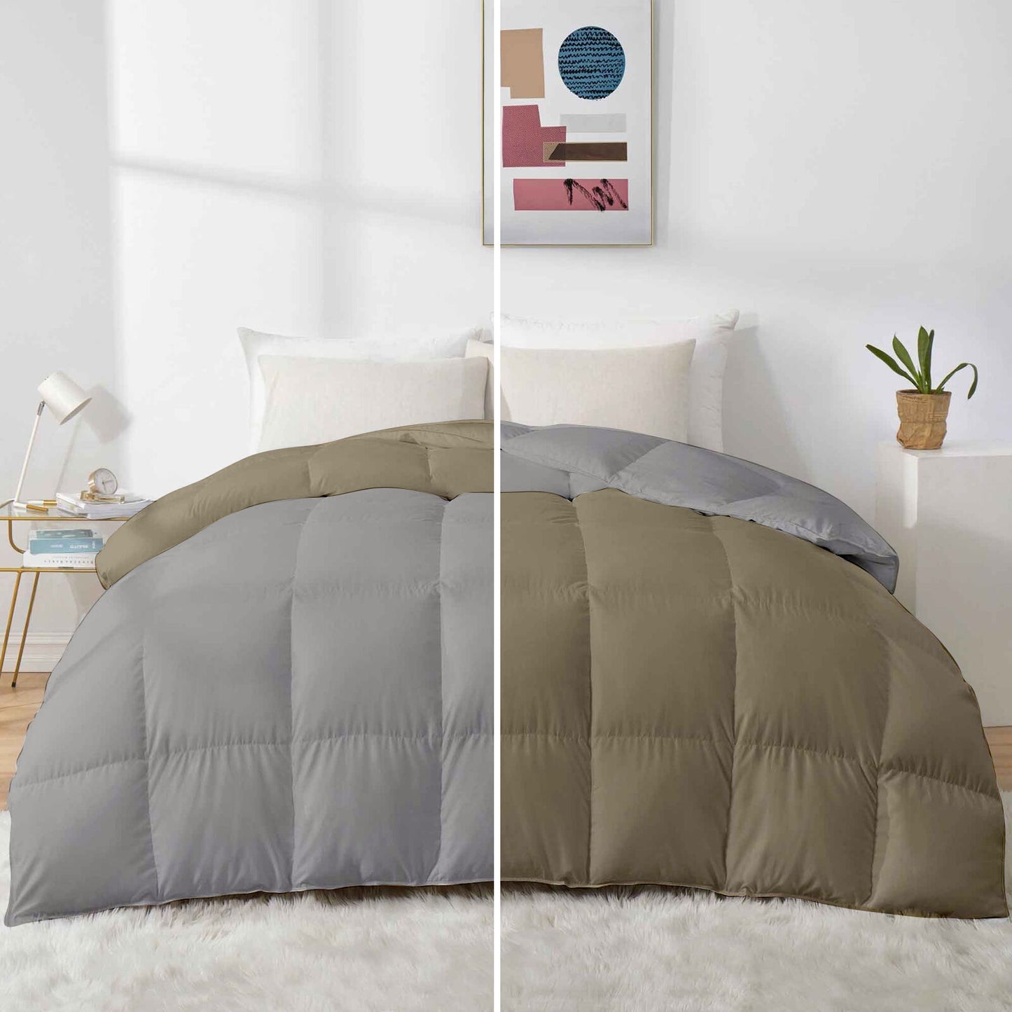 Razzai - 500 GSM Soft Hotel Quality-Down Alternative Reversible Comforter/Microfiber Quilt Blanket |Silver/Chocolate Brown