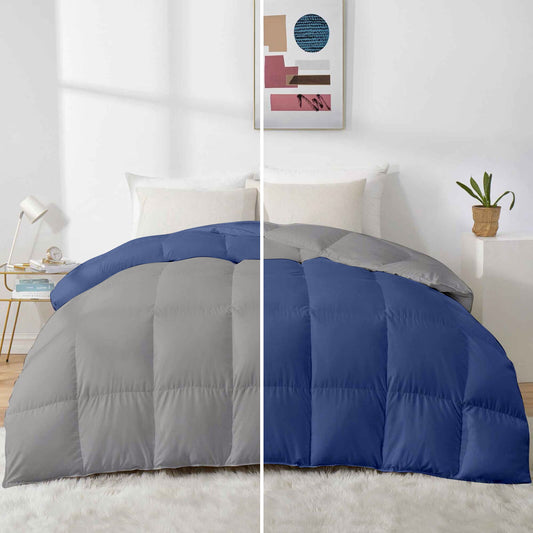 Razzai - 500 GSM Soft Hotel Quality-Down Alternative Reversible Comforter/Microfiber Quilt Blanket |Silver/Medium Blue