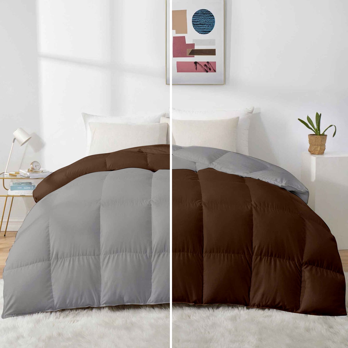 Razzai - 500 GSM Soft Hotel Quality-Down Alternative Reversible Comforter/Microfiber Quilt Blanket - Single Bed|Silver/Beige